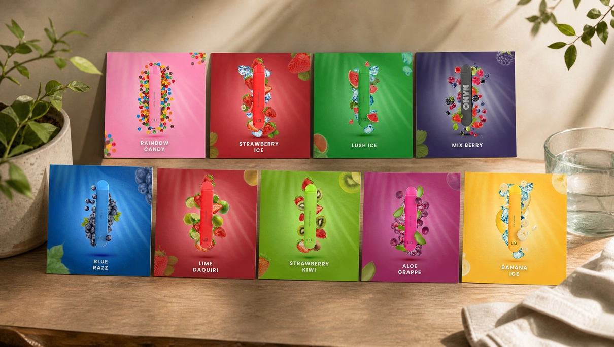 Wizualizacje produktowe smaków LioNANO