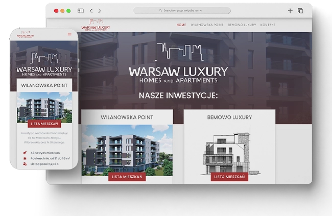Strona dla dewelopera - widok strony głównej - Warsaw Luxury